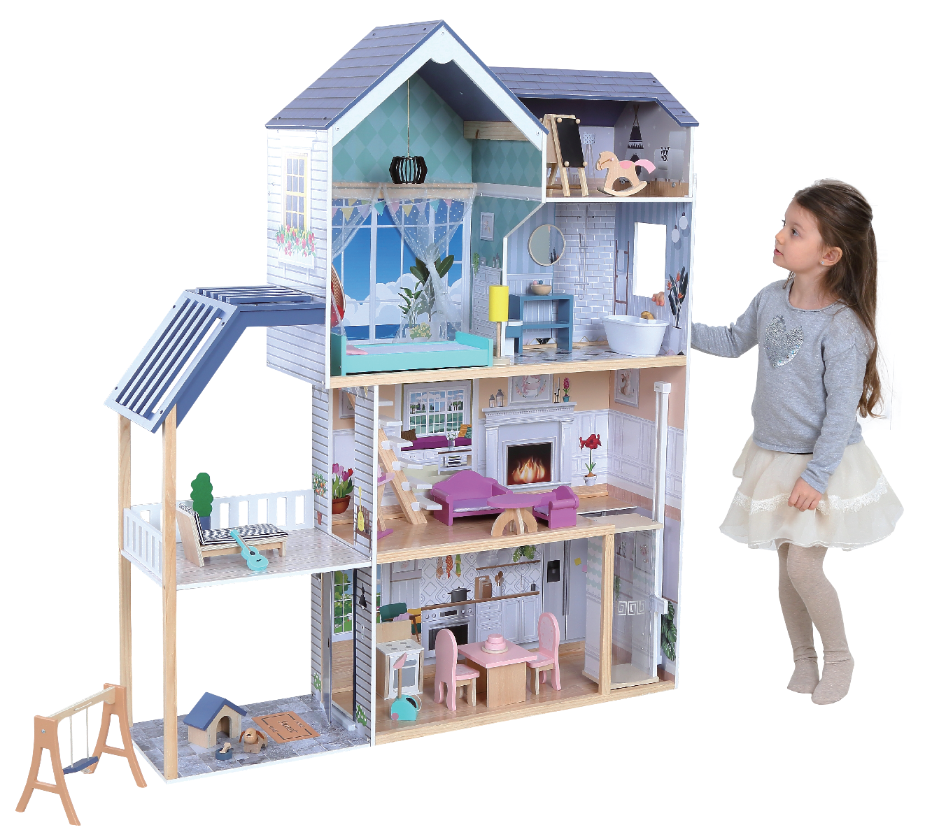 Wooden Dollhouse Crystal with LED Lights